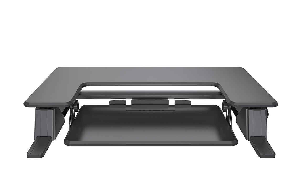 Duronic DM05D21 BK Postazione Lavoro  Altezza regolabile 13-49cm - Ampia Piattaforma 90-52cm - Portata 13kg  Scrivania ergonomica per Lavorare in Piedi con Supporto per Tastiera