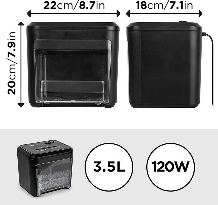 Duronic PS132 Mini Distruggidocumenti | 3 x A4 piegati | Capacità 3,5L | Taglio incrociato elettrico 120 W | Per casa e ufficio | Distruggi documenti per scrivania | Cestino a cassetto rimovibile