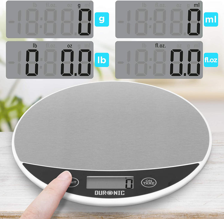 Duronic KS3000 Bilancia da cucina display digitale - Bilancia ad alta precisione - Portata 1g / 5 kg con ciotola da 2L - Piattaforma argento e bianca - Funzione Tara - Per cucina e pasticceria