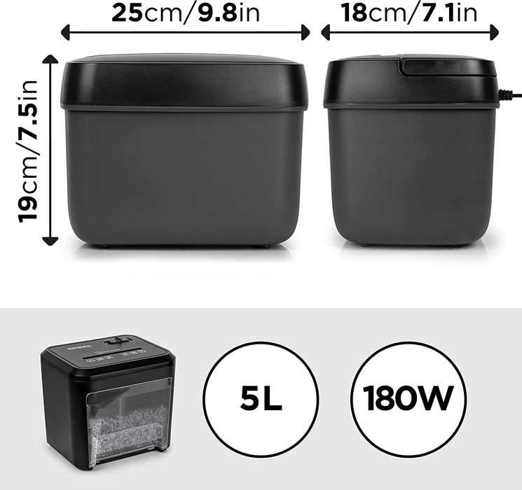 Duronic PS285 Mini Distruggidocumenti | 3 x A4 piegati | Capacità 5 L | Micro frammenti elettrico 180 W | Per casa e ufficio | Distruggi documenti per scrivania | Cestino rimovibile