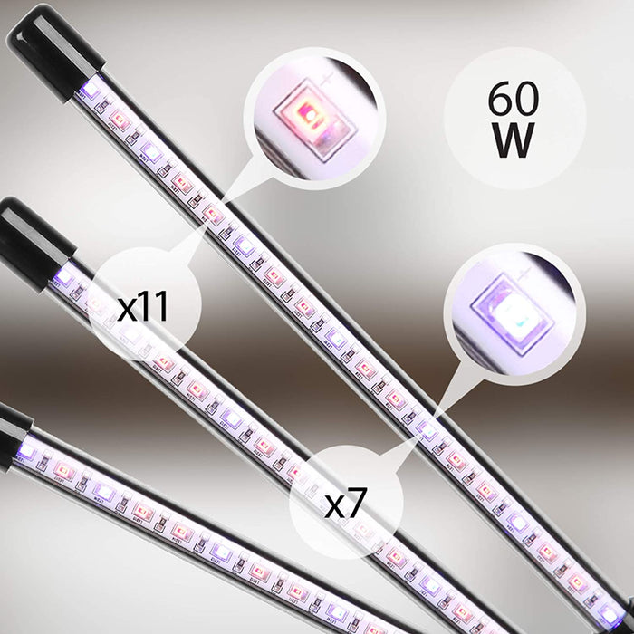 Duronic GLC36 Lampada per piante - 54 lampadine LED rosso e blu a spettro completo 60 W - 3 modalità - 3teste - Lampada per coltivazione indoor pieghevole - 6 livelli di luminosità