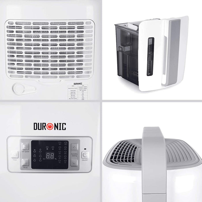 Duronic DH20 Deumidificatore per ambienti compatto e silenzioso 320W capacità giornaliera 20L/24H funzioni turbo, asciugabiancheria e auto-spegnimento a basso consumo energetico
