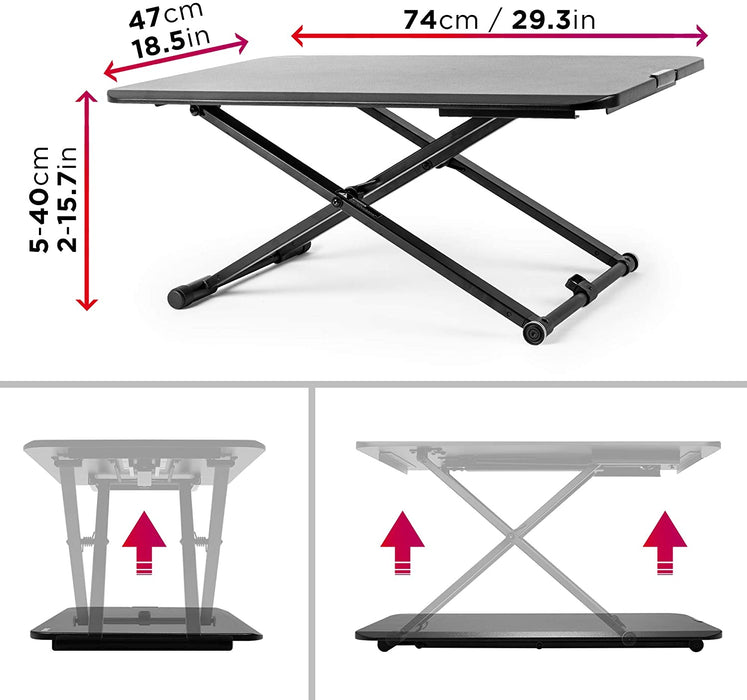 Duronic DM05D24 BK Postazione da Lavoro per Computer  Ampia piattaforma 74 x 47 cm  Altezza regolabile 5 a 40 cm  Scrivania regolabile per Monitor, tastiera, Laptop