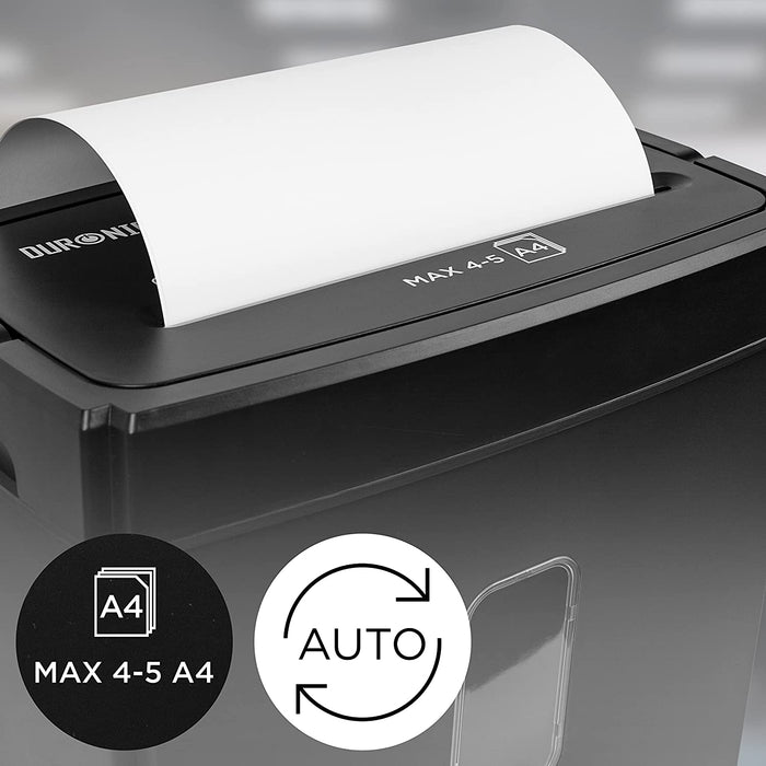 Duronic PS657 Distruggidocumenti | 5 x A4 Capacità 15 L | Taglio incrociato elettrico 170 W | Per casa e ufficio | Distruggi documenti per scrivania | Cestino rimovibile