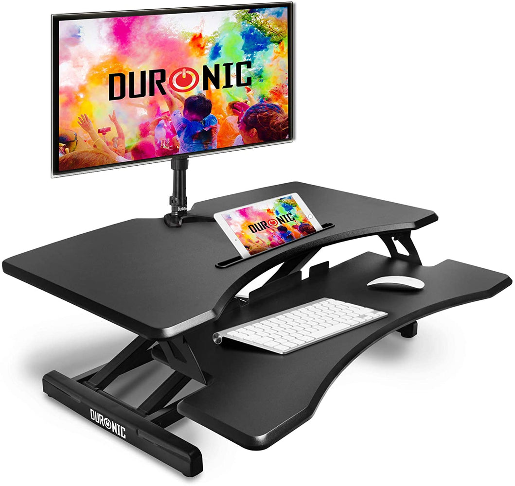 Duronic DM05D17 BK Postazione Lavoro  Altezza regolabile 12-49cm - Ampia Piattaforma 82-45cm - Portata 15kg  Scrivania ergonomica per Lavorare in Piedi con Supporto per Tastiera
