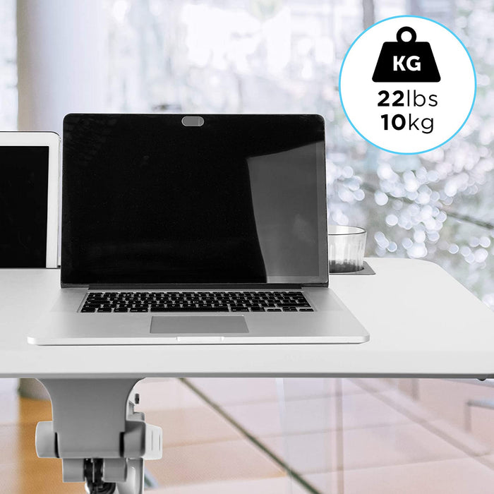 Duronic WPS57 Supporto proiettore e scrivania ergonomica | Altezza regolabile | Piattaforma 70x52 cm | Capacità 10 kg | Tavolo multiuso su ruote | Scrivania con portabicchieri e supporto per tablet