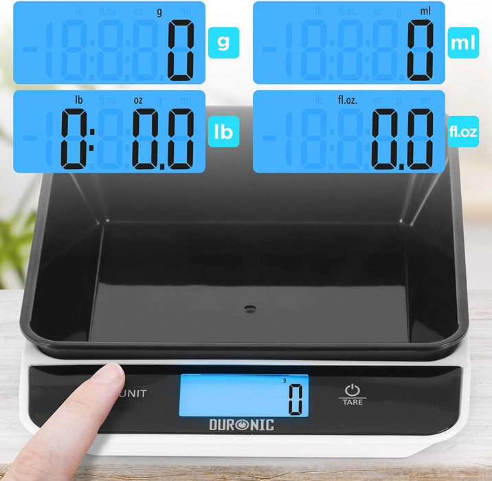 Duronic KS100 BK Bilancia da cucina - Bilancia ad alta precisione con display digitale retroilluminato - Portata 1g / 5 kg - Bilancia con ciotola integrata nera da 1,2L - Funzione Tara