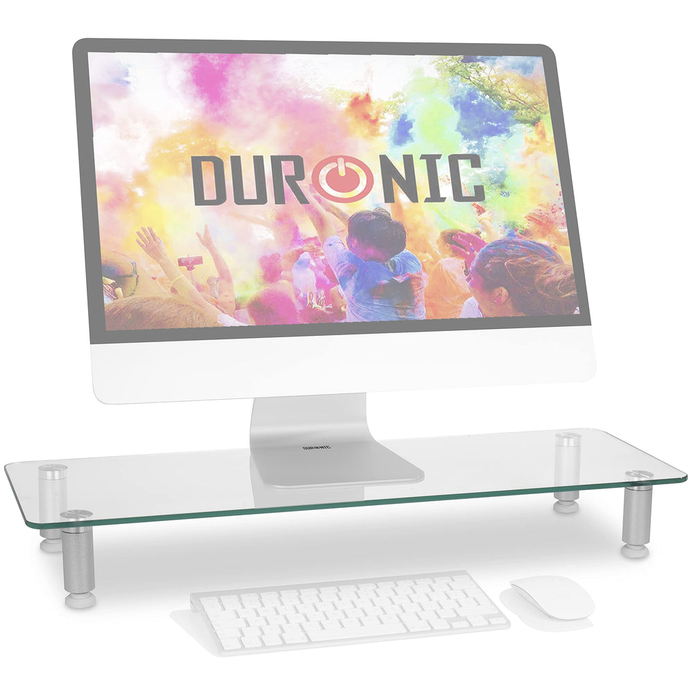 Duronic DM052-3 Supporto monitor scrivania dimensioni 70 x 24 cm - Supporto da tavolo regolabile per monitor e Laptop - Vetro temperato - Capacità 20kg - Mensola ergonomica per scrivania