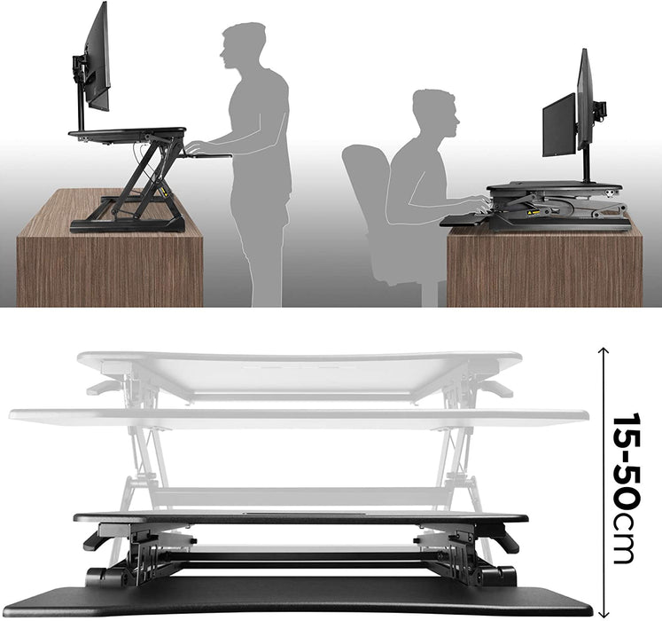 Duronic DM05D5 BK Postazione da lavoro per computer con ampia piattaforma 100 cm scrivania ufficio per pc monitor tastiera  altezza regolabile da 15 a 50 cm  compatibile con supporti monitor
