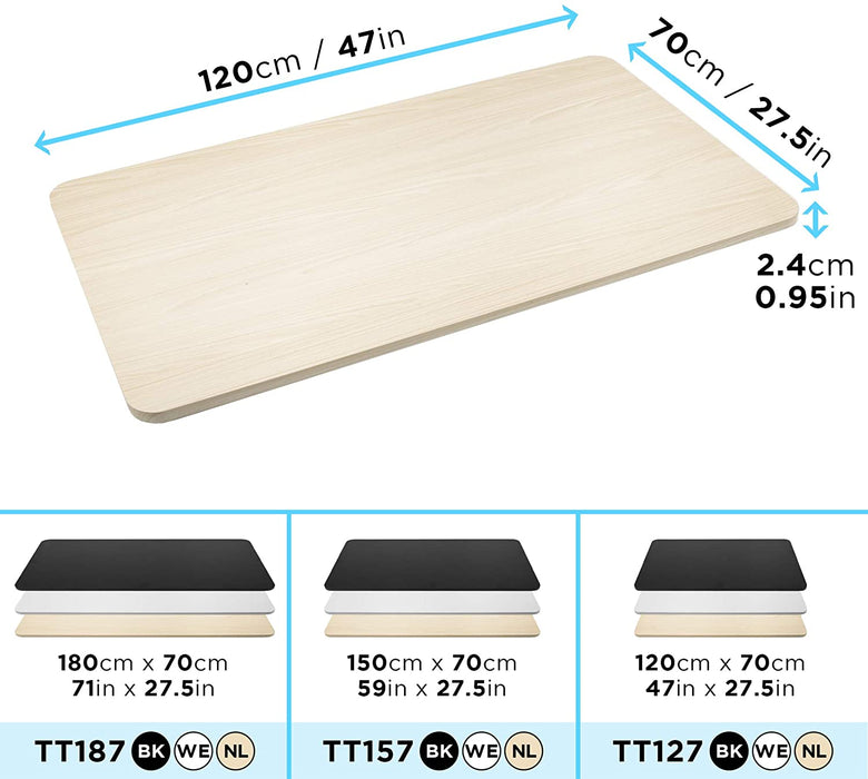 Duronic TT127 NL Piano scrivania  Ripiano scrivania 120 cm x 70 cm - Compatibile con telai da scrivania Duronic  Piano di lavoro per ufficio ergonomico  Naturale