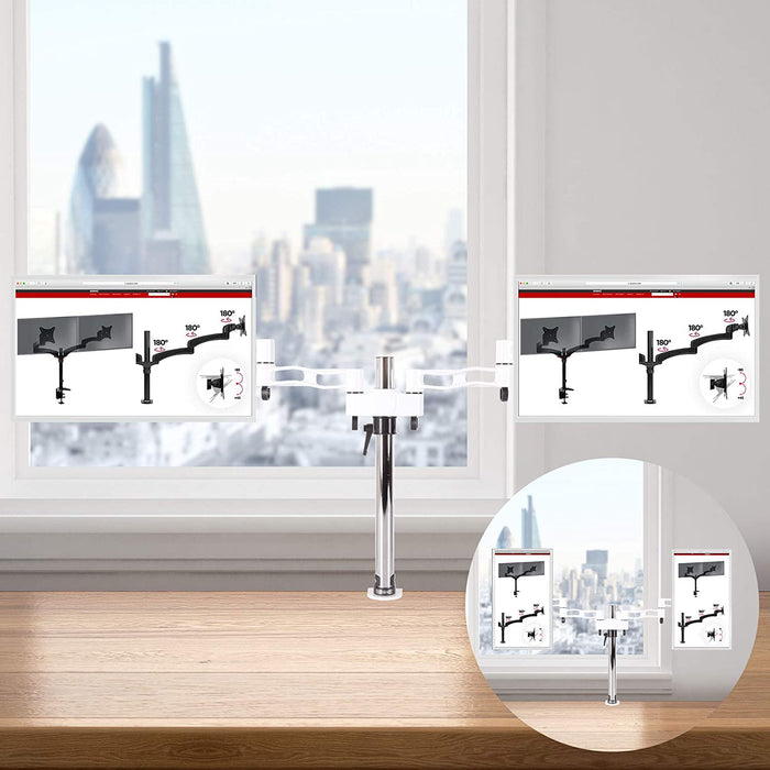 Duronic DM352 WE Braccio per 2 monitor da 13 a 27 pollici | Supporto schermi doppio | Inclinazione e altezza regolabile | VESA 75 100 | Supporto monitor ergonomico doppio articolato per PC bianco