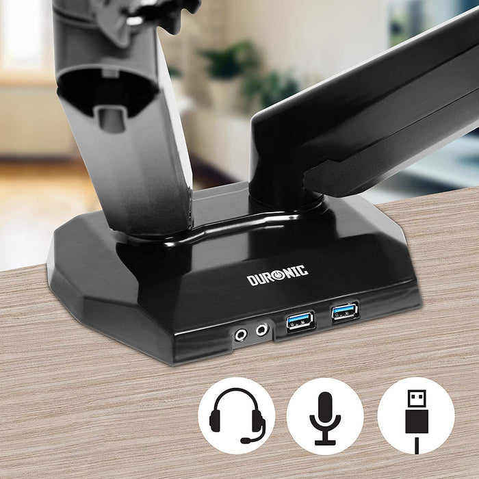 Duronic DMUSB5X2 Supporto monitor per 2 schermi 13 - 27  8 kg per braccio  Altezza regolabile fino a 50cm  Inclinazione schermo -90°/+85° - Bracci con molla a gas  base con presa Jack/USB  Supporto schermi resistente in alluminio