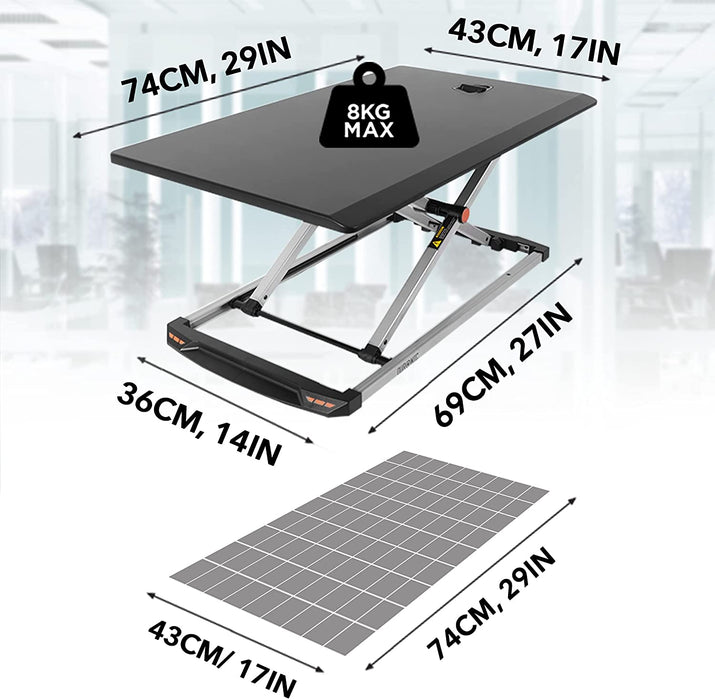 Duronic DM05D11 BK Postazione Lavoro  Altezza regolabile 5-40cm - Ampia Piattaforma 74-43cm - Portata 8kg  Scrivania ergonomica per Lavorare in Piedi con Supporto per Tastiera