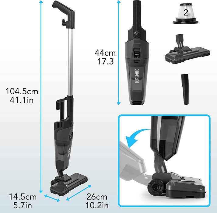 Duronic VC9 Scopa Elettrica 600W | Aspirapolvere verticale 2 in 1 senza sacco | Aspirapolvere e aspirabriciole con 2 filtri HEPA | Accessori inclusi | Ideale per ufficio e casa | Leggera