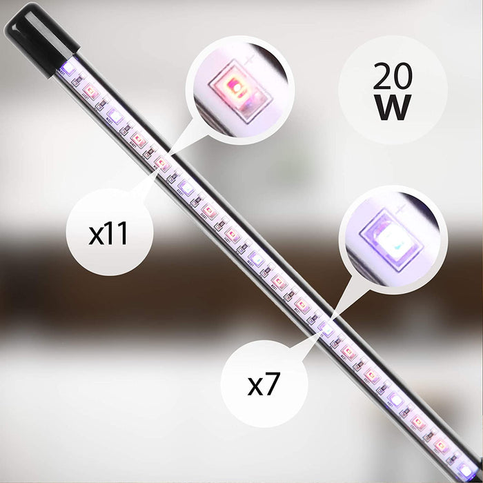 Duronic GLC12 Lampada per piante - 18 lampadine LED rosso e blu a spettro completo 20 W 3 modalità - Lampada per coltivazione indoor pieghevole - 6 livelli di luminosità