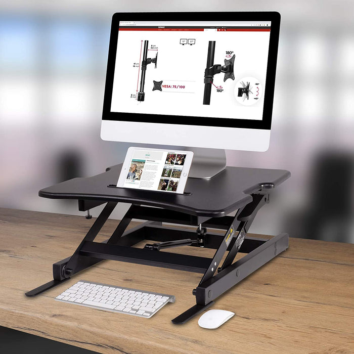 Duronic DM05D18 BK Postazione da lavoro per computer con ampia piattaforma 55 cm scrivania ufficio per pc monitor tastiera altezza regolabile da 15 a 42 cm