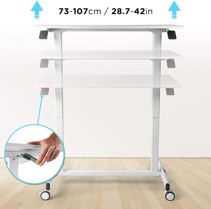 Duronic TM03T Scrivania regolabile | Scrivania ergonomica bianca | Superficie 88x50 cm | Altezza regolabile 73-107 cm | Capacità 15 kg |Tavolo da ufficio multiuso con ruote | Per adulti e bambini