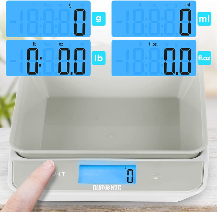 Duronic KS100 GY Bilancia da cucina - Bilancia ad alta precisione con display digitale retroilluminato - Portata 1g / 5 kg - Bilancia con ciotola integrata grigia da 1,2L - Funzione Tara