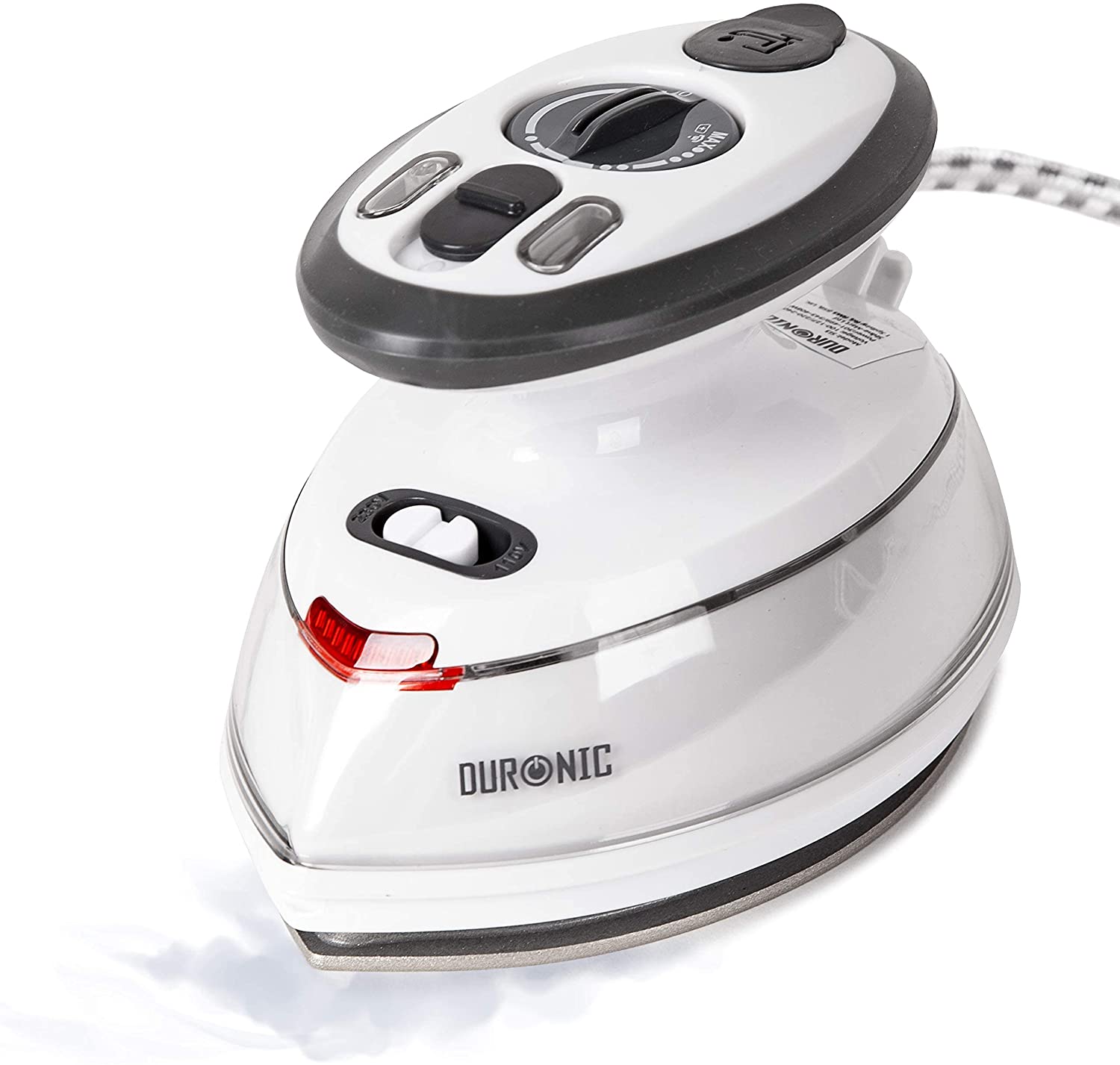 Duronic SI3 WE Mini Ferro da Stiro | Ferro da viaggio a vapore 400W | Serbatoio 35ml | Steamer portatile con base dappoggio e borsello da viaggio | Per lavori di cucito, quilting | Bianco
