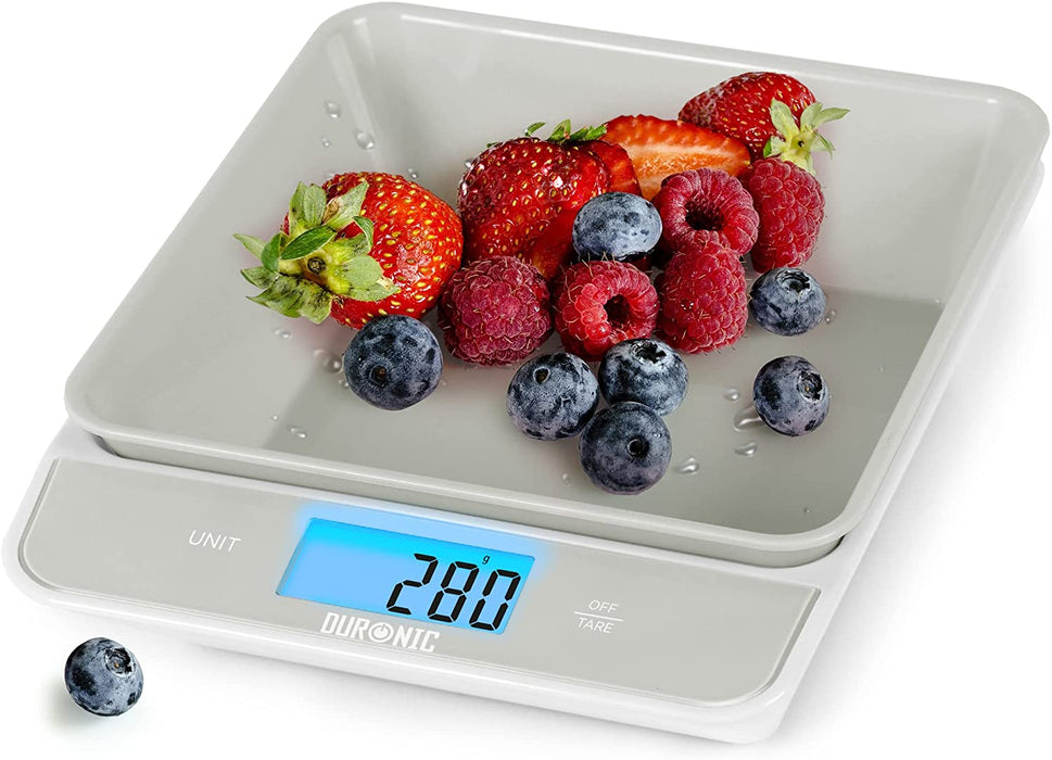 Duronic KS100 GY Bilancia da cucina - Bilancia ad alta precisione con display digitale retroilluminato - Portata 1g / 5 kg - Bilancia con ciotola integrata grigia da 1,2L - Funzione Tara