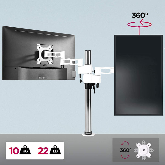 Duronic DM351X3 WE Braccio per un monitor da 13 a 27 pollici | Supporto per schermo singolo | Inclinazione e altezza regolabile | VESA 75 100 | Supporto monitor PC ergonomico con morsetto | Bianco