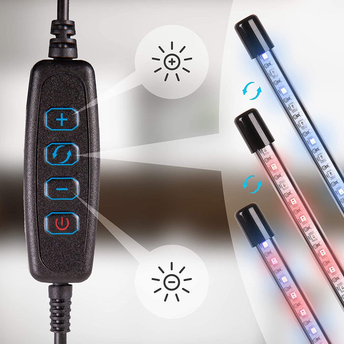 Duronic GLC12 Lampada per piante - 18 lampadine LED rosso e blu a spettro completo 20 W 3 modalità - Lampada per coltivazione indoor pieghevole - 6 livelli di luminosità