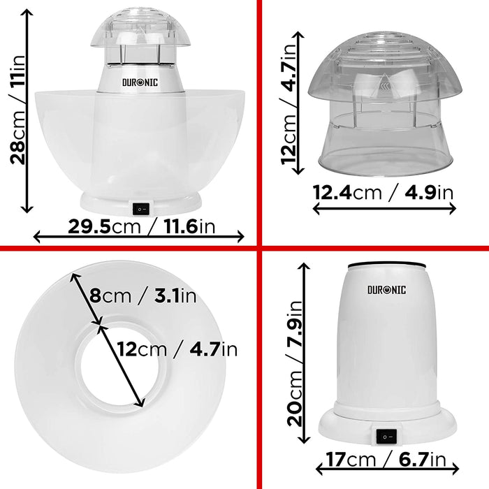 Duronic POP50 WE Macchina per Popcorn ad aria calda bianca  Capacità di 50 g con ciotola rimovibile  Senza grassi o oli  Pop-corn senza olio  Basso contenuto calorico