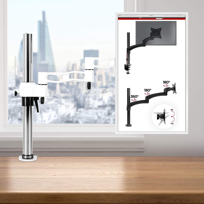 Duronic DM351X3 WE Braccio per un monitor da 13 a 27 pollici | Supporto per schermo singolo | Inclinazione e altezza regolabile | VESA 75 100 | Supporto monitor PC ergonomico con morsetto | Bianco