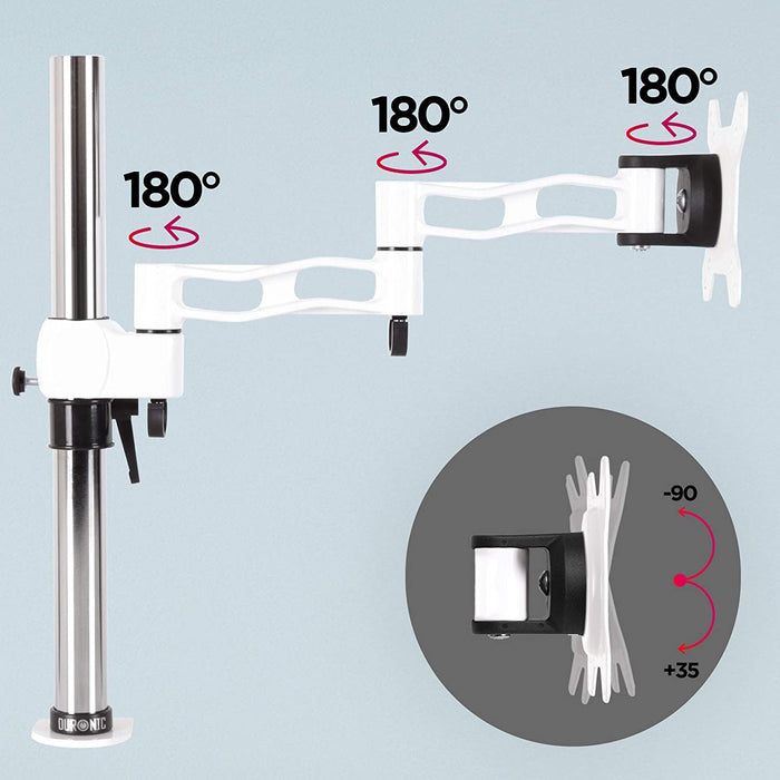 Duronic DM351X3 WE Braccio per un monitor da 13 a 27 pollici | Supporto per schermo singolo | Inclinazione e altezza regolabile | VESA 75 100 | Supporto monitor PC ergonomico con morsetto | Bianco