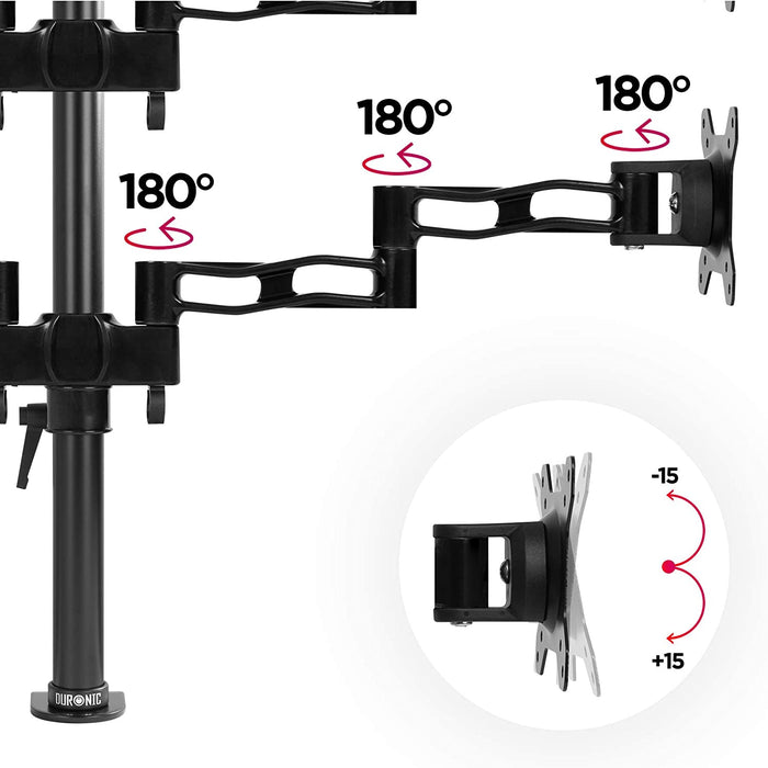 Duronic DM354 BK Braccio per 4 monitor da 13 a 27 pollici | Supporto schermi doppio | Inclinazione e altezza regolabile | VESA 75 100 | Supporto monitor ergonomico doppio articolato per PC nero