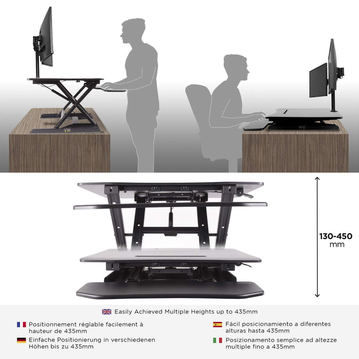 Duronic DM05D6 BK Postazione da lavoro per computer con ampia piattaforma 80 cm scrivania ufficio per pc monitor tastiera  altezza regolabile da 11 a 43 cm  compatibile con supporti monitor