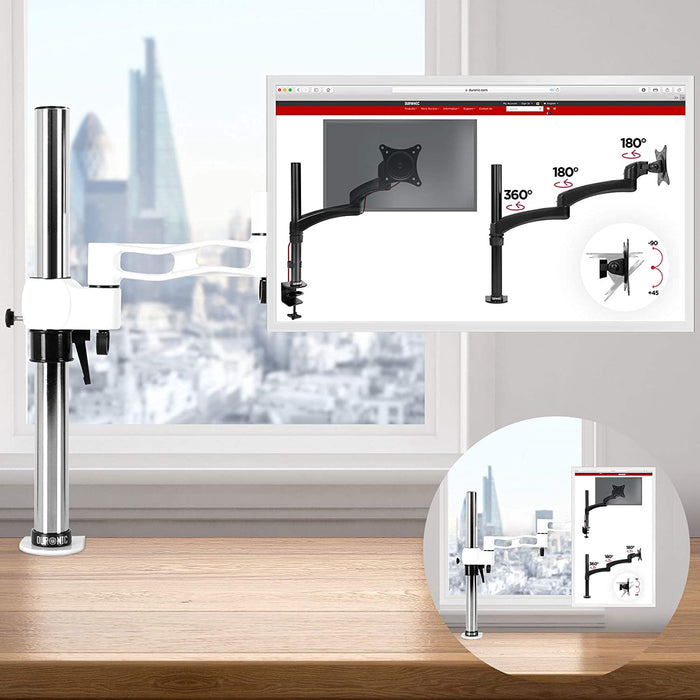 Duronic DM351X3 WE Braccio per un monitor da 13 a 27 pollici | Supporto per schermo singolo | Inclinazione e altezza regolabile | VESA 75 100 | Supporto monitor PC ergonomico con morsetto | Bianco