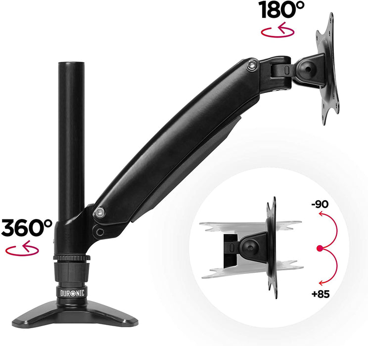 Duronic DM551X1 BK Braccio per un monitor da 15 a 27 pollici | Supporto per schermo singolo | Inclinabile e altezza facilmente regolabile | VESA 75 100 | Supporto monitor PC ergonomico con morsetto