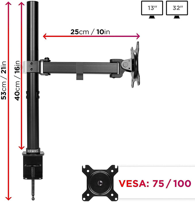 Duronic DM151X2 BK Supporto da scrivania per monitor 1332 | 8 kg con braccio estensore | Altezza regolabile | Inclinazione -15°/+15°, rotazione 180°, rotazione 360°| VESA 75/100