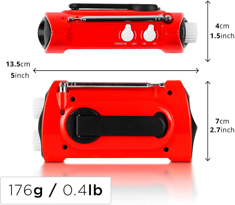 Duronic Ecohand Radio AM/FM - ricarica USB o dinamo – torcia - jack per cuffie – portatile – ideale per emergenze, escursioni, campeggio o pesca