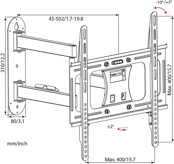 Duronic TVB109S Supporto TV da parete per TV da 23-55 portata 30kg | VESA MAX 400 x 400 mm con braccio girevole ed estendibile da 4 a 50cm | Staffa snodata inclinabile per TV o monitor