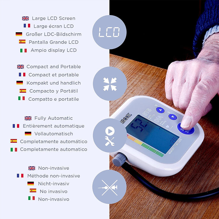 Duronic BPM080 Misuratore di pressione elettrico arteriosa da braccio | Manicotto da 22 a 42 cm | Ampio display LCD | Rilevatore automatico per pressione sanguigna digitale | Frequenza cardiaca