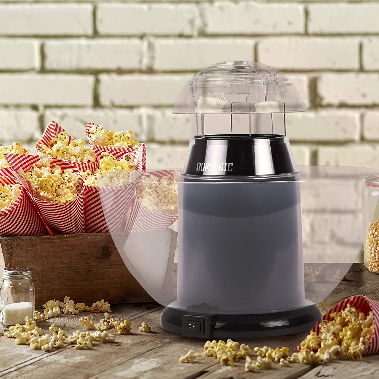 Duronic POP50 BK Macchina per Popcorn ad aria calda Capacità di 50 g con ciotola rimovibile Senza grassi o oli Pop-corn senza olio Basso contenuto calorico