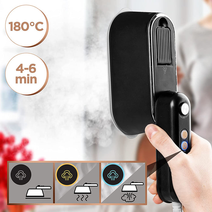 Duronic HS90 BK ferro da stiro 2 in 1 | Ferro da stiro verticale 1200 W | Impugnatura pieghevole | Serbatoio 90 ml | Mini-ferro da stiro da viaggio | Misurino, custodia e base inclusi