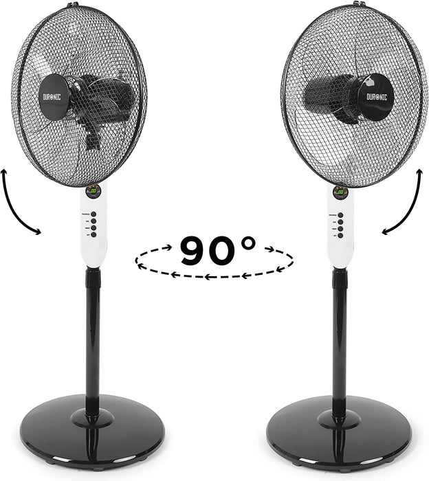 Duronic FN65 Ventilatore a piantana 60W | 3 velocità | 115 a 132 cm regolabile in altezza | 5 Pale ultra silenzioso con telecomando e timer | ventola oscillante | Base circolare | Per uso notturno