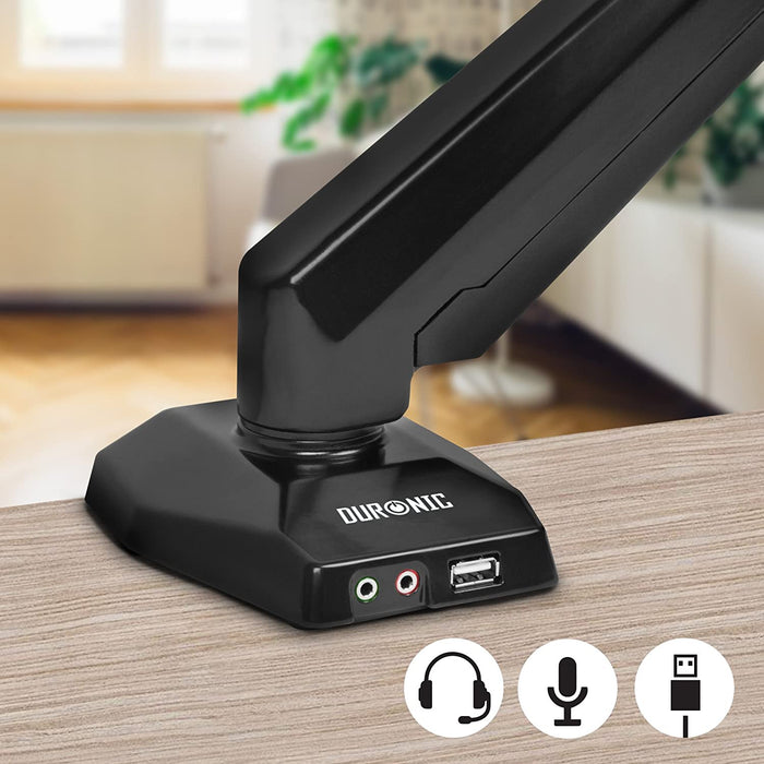 Duronic DMUSB5X1 Supporto da scrivania monitor 15  27 staffa schermo con braccio estensore regolazione a gas presa jack e USB alla base VESA MAX 100 x 100mm struttura in acciaio INOX portata 8kg