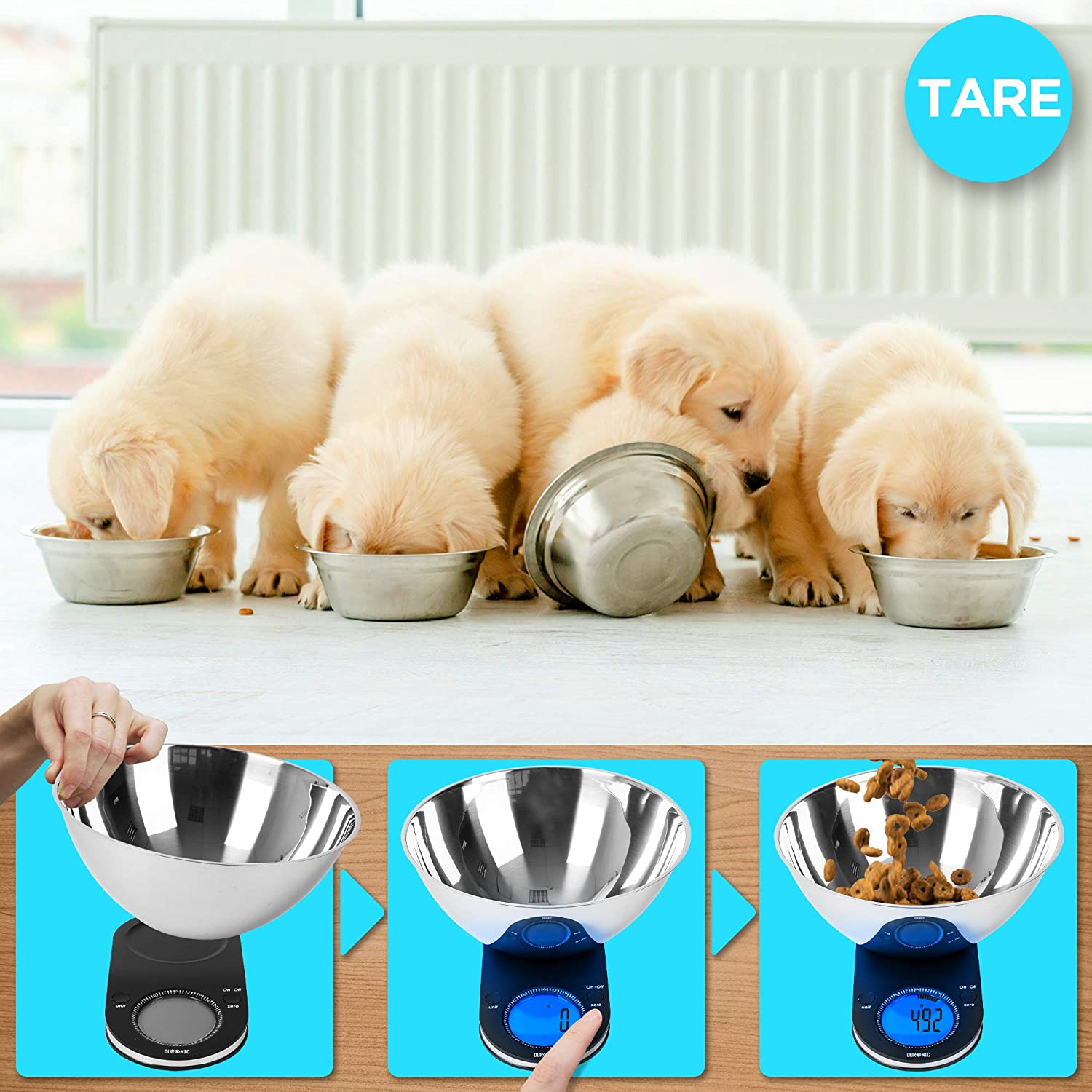 Duronic KS5000 Bilancia da cucina digitale - Alta precisione - Portata 1g / 5 kg - Ciotola INOX 3 lt inclusa - Display retroilluminato e funzione tara - Ideale per cucina e pasticceria