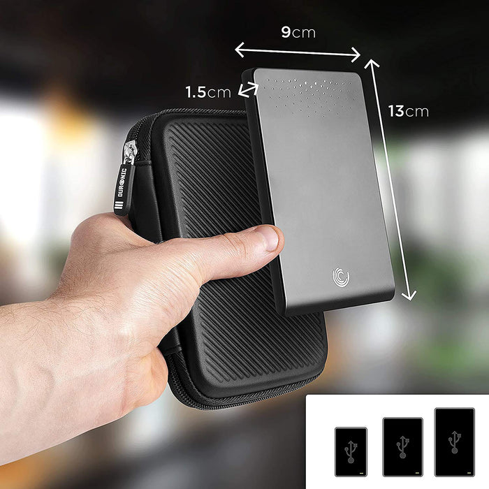 Duronic HDC2 BK Custodia per Hard Disk esterno, Compatibile con tutti i hard disk, Custodia portatile con scomparto per cavo renitente e leggero, Borsa protettiva antiurto, Nera