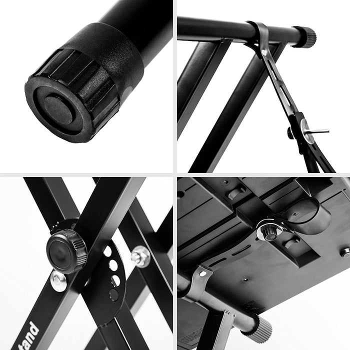 Duronic KS2B Supporto per tastiera musicale con 7 livelli di altezza | Per tastiere fino a 20kg | Cinghie di fissaggio | Supporto rinforzato doppia X per pianoforte digitale | Apertura veloce
