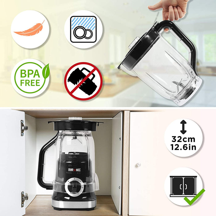 Duronic BL5 Frullatore elettrico 500W con caraffa ABS 1,8L e 4 lame | 2 velocità e funzione puls |Tritatutto blender con funzione tritaghiaccio | Mixer da tavolo per Smoothie Frullati Granite