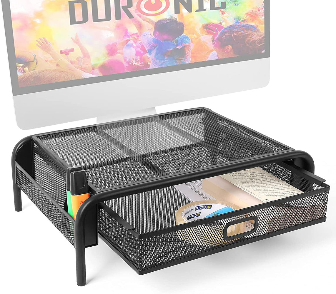 Duronic DM072 Supporto Monitor con cassetto | Capacità 10 kg | Dimensioni 33 cm x 26 cm | Supporto da Tavolo in Metallo | Piattaforma ergonomica per Monitor Laptop Tablet |