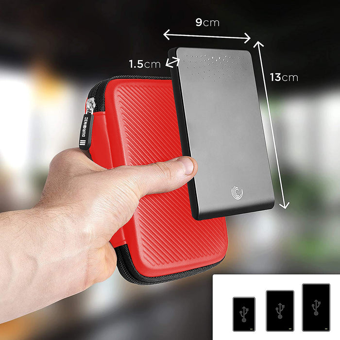 Duronic HDC2 RD Custodia per Hard Disk esterno, Compatibile con tutti i hard disk, Custodia portatile con scomparto per cavo renitente e leggero, Borsa protettiva antiurto, Rosso