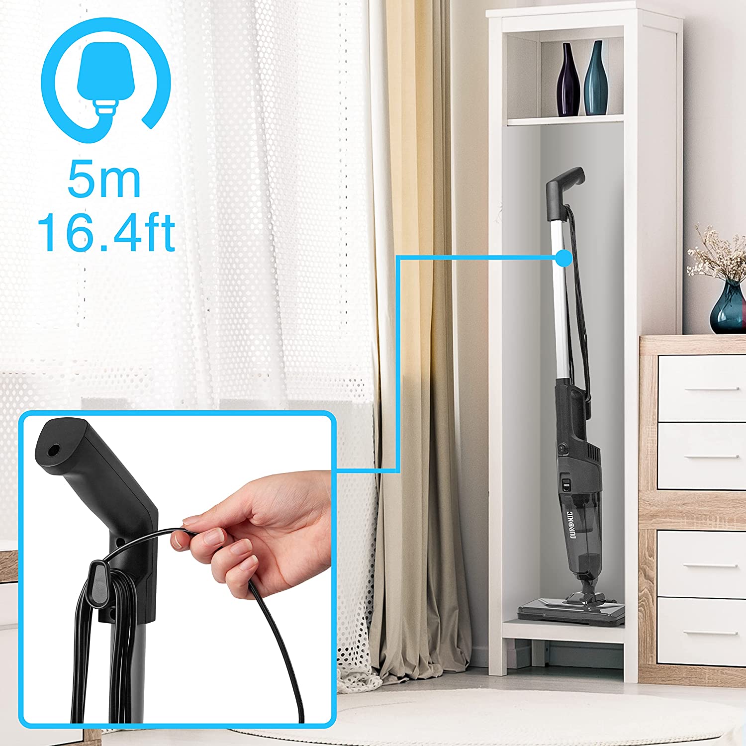 Duronic VC9 Scopa Elettrica 600W | Aspirapolvere verticale 2 in 1 senza sacco | Aspirapolvere e aspirabriciole con 2 filtri HEPA | Accessori inclusi | Ideale per ufficio e casa | Leggera