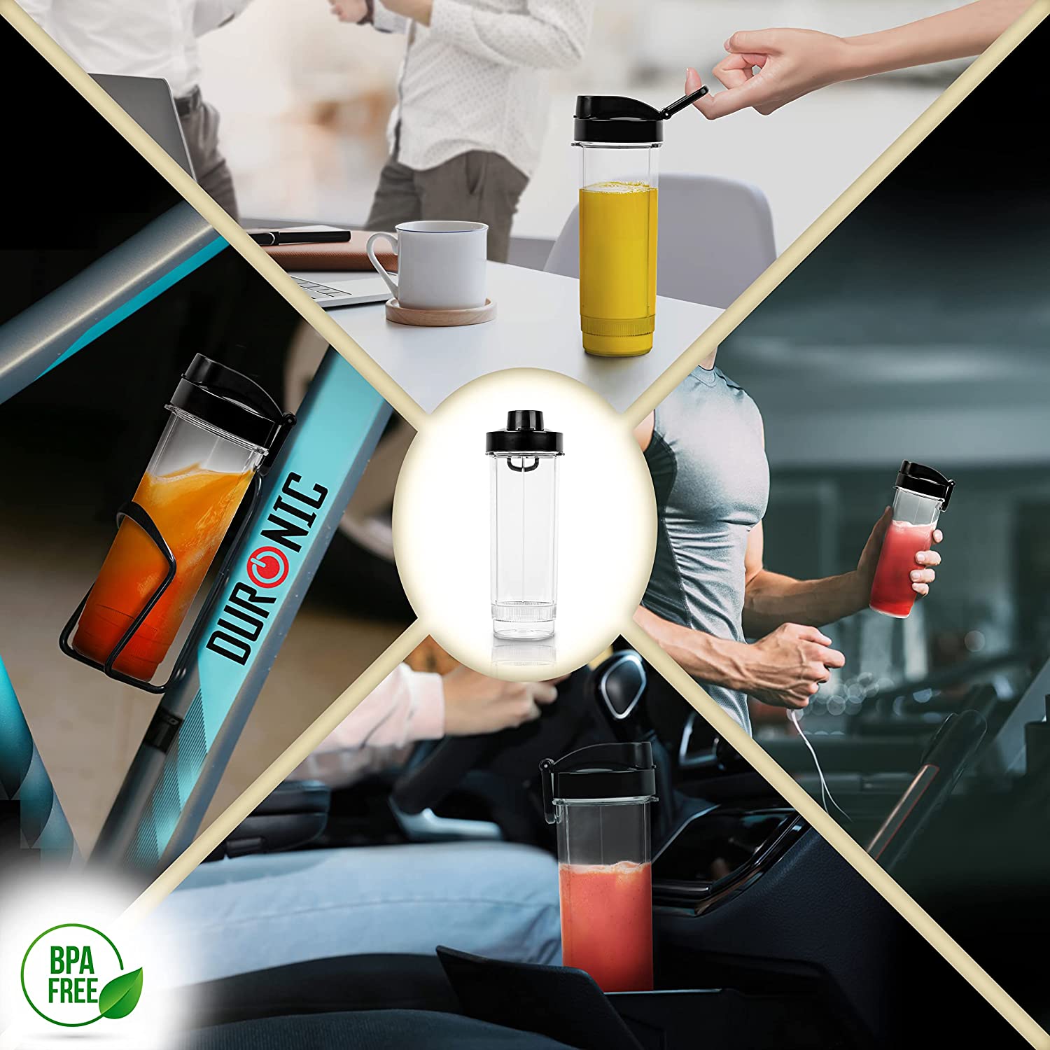 Duronic BL510 Mini frullatore elettrico 500W | Frullatore portatile con borraccia da 570ml senza BPA | Blender compatto portatile | Frullatore per smoothie, cocktail, cibo per bebe, frullati