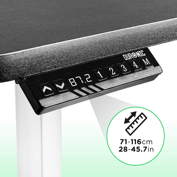 Duronic TM12 WE Telaio per scrivania elettrico - Altezza regolabile 71 - 116 cm - Postazione di lavoro ergonomica  Funzione memoria - 2 Livelli - Meccanismo singolo di sollevamento - Bianco